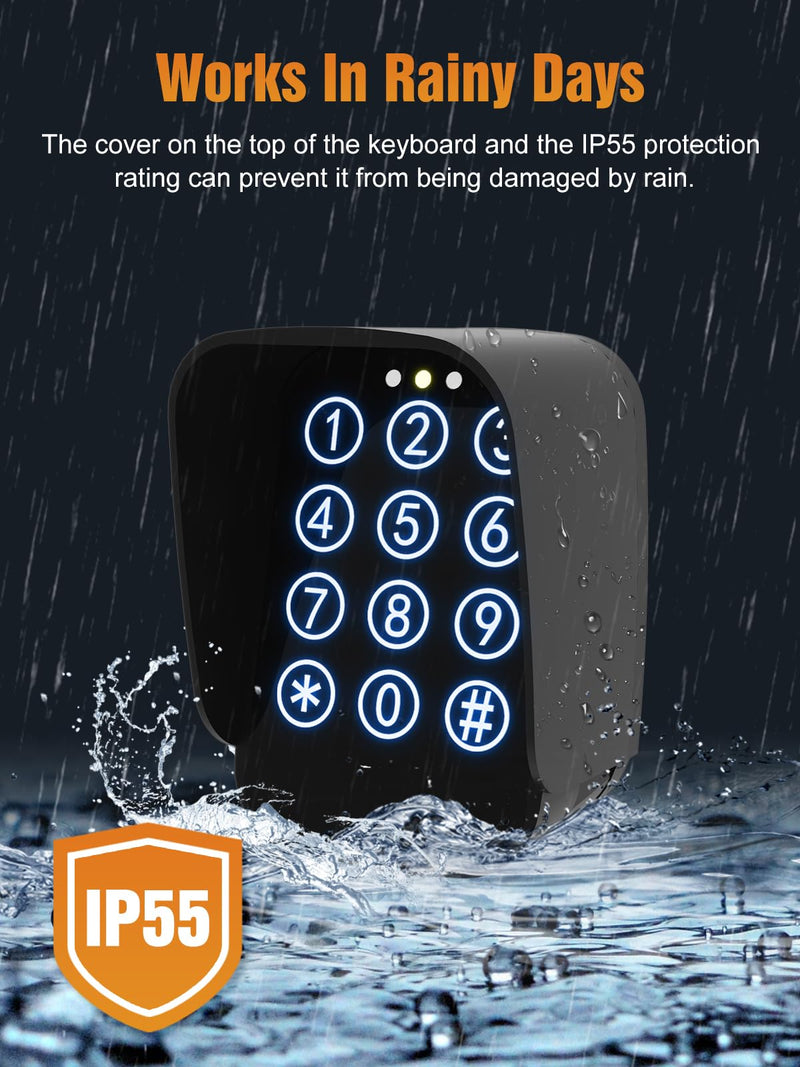 JUJIANG TKM-01 Touch Panel Wireless Gate Keypad with Outdoor Keypad Cover Digital Code Entry Access Control Keypad for Automatic Swing Sliding Gate Opener Garage Door Opener Remote Operator Accessory