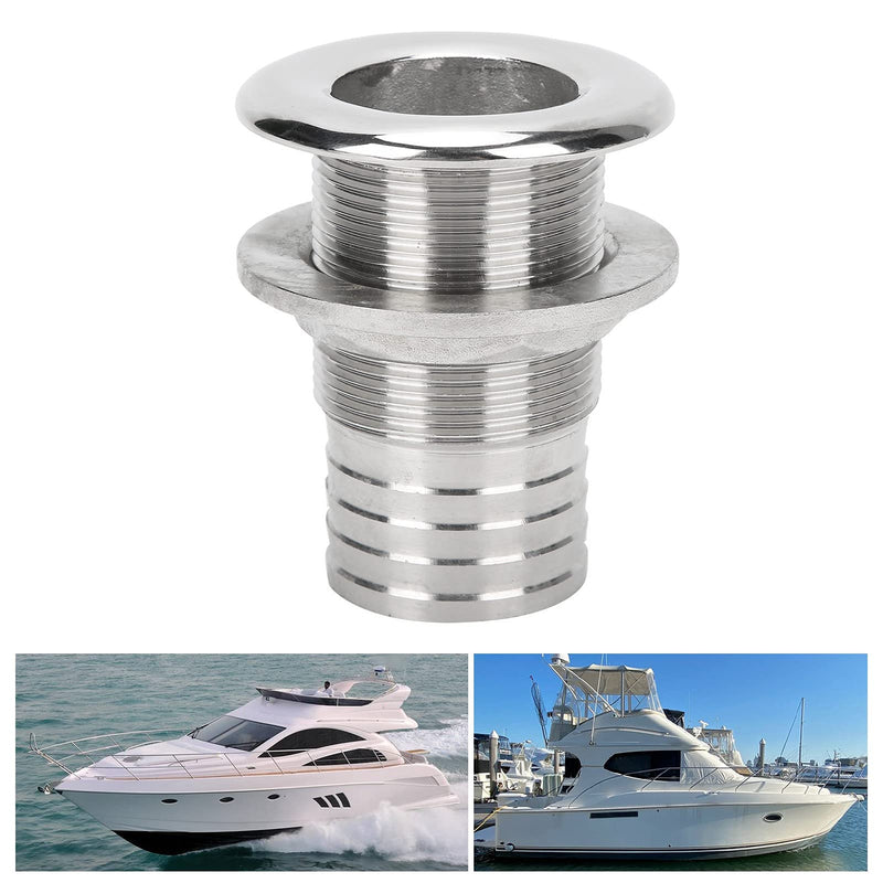Tissting 316 Stainless Steel Thru Hull Fitting for Marine Boat Drainage - Hose Connector, Straight Drain Plug for Yacht, Sailboat, RV Water System 1-1/2 inch