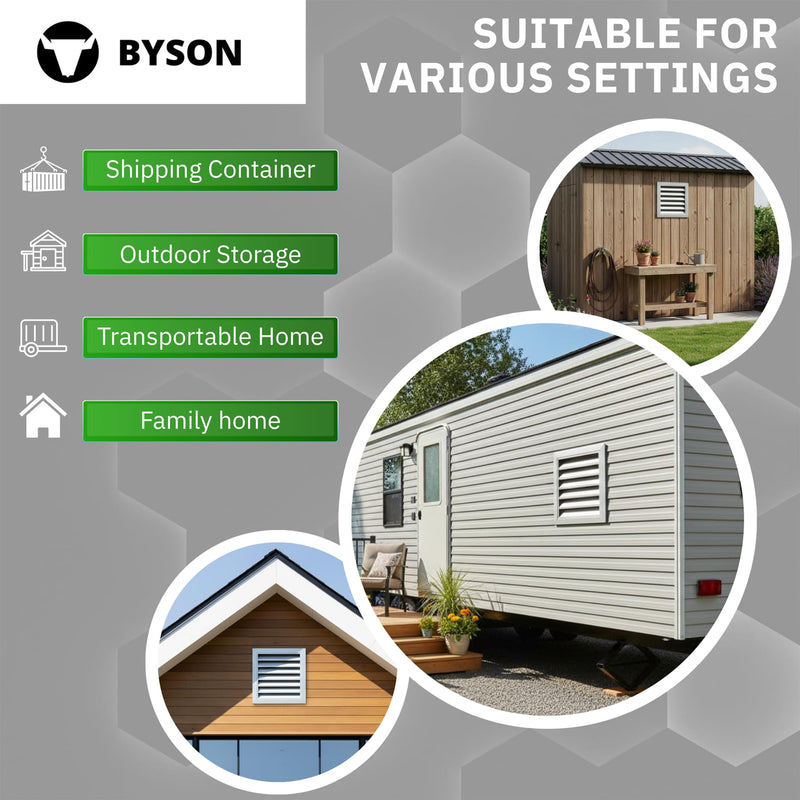 Byson 14"x 14" Aluminum Black Gable Vent - MaxShield Series Anodized Louvered Vent - Weatherproof Louver Air Vent Grille with Steel Mesh - HVAC, Attic, Container and Shed Vent 14x14 inches