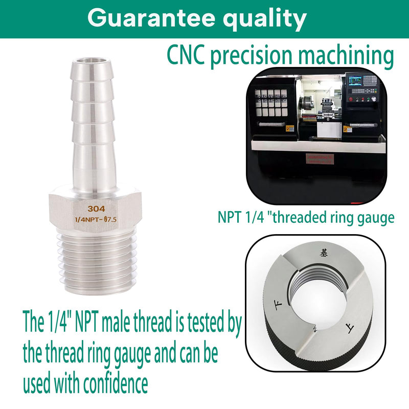 304 Stainless Steel 1/4" Hose Barb to 1/4" Male NPT Home Brew Fitting Water Fuel Air，lead-free (Pack of 4)…