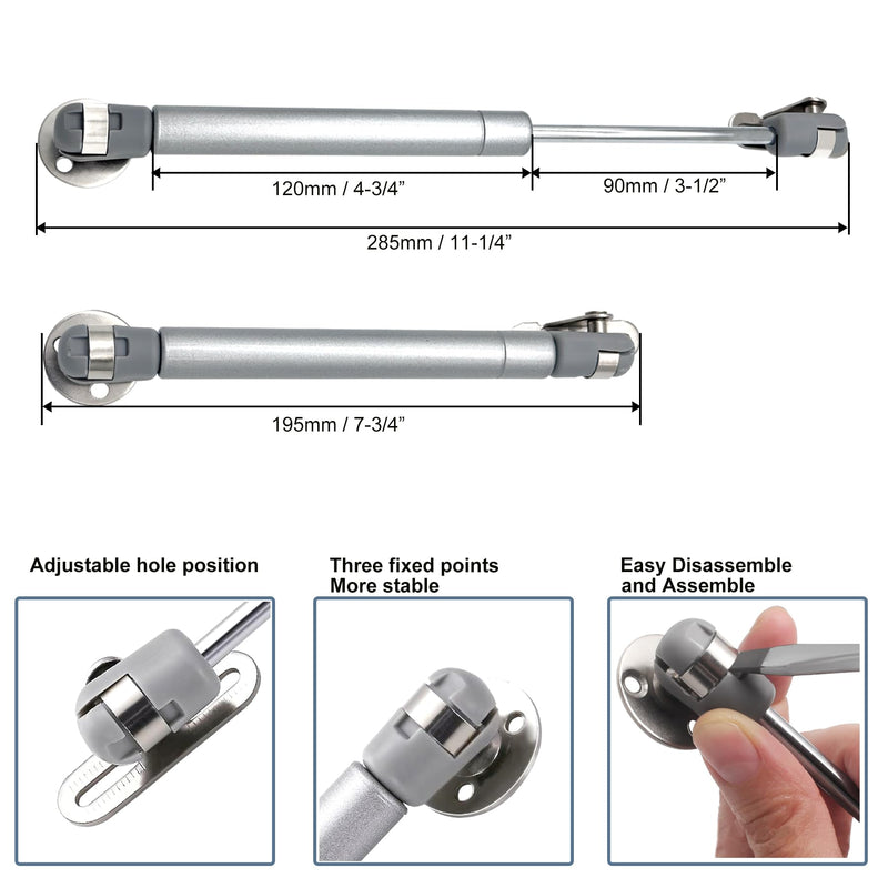 4 Pack 100N/22LBS Drop Down Gas Struts for Downward Flap lid Slowly Down,Spring Hinge, Downturn Door Buffer Retractable Cabinet Door Metal Head Gas Spring Support Silver-4pcs
