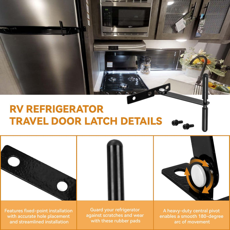 RV Refrigerator Door Latch Travel Fridge Lock 1-3/16" Hole Spacing for Camper Fridge & Freezer, Keeps RV Fridge Door Closed While Traveling, RV Metal Latches Kit Replacement Door Hardware Locks Part