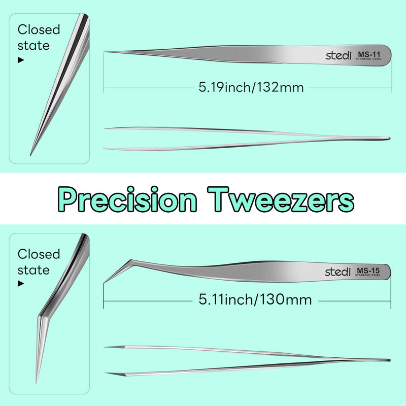 stedi 2PCS Precision Tweezers Set, Model Hobby Making Tools,Ultra-Precision Premium Stainless Steel Tweezers for Gundam, Scale Military Model, 3D Resin Parts, Industrial Tweezers Straight tip & Curved Tip Tweezers