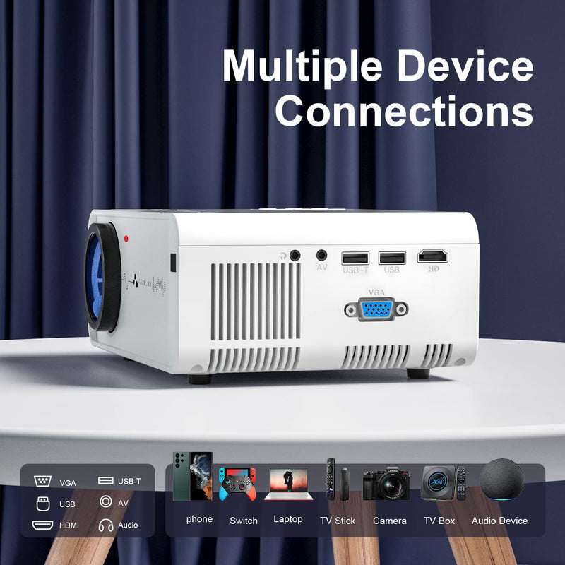 ASAKUKI Mini WiFi Projector, ASAKUKI 8000 Lumens Home Movie Projector, Full HD 1080P & 200" Display, Portable Video Outdoor Projector for iPhone Compatible with iOS/Android/TV Stick/HDMI/USB/VGA