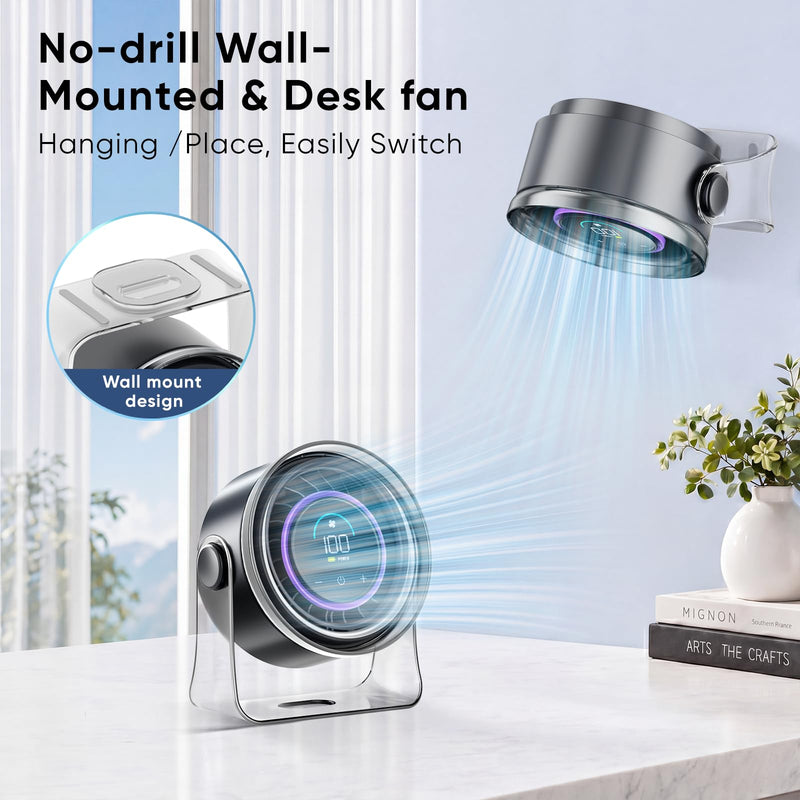FRONTSUN Portable Desk Fan,Quiet Fan for Bedroom,Portable Fan withTurbo Airflow,Fans with 100 Speeds Digital Display, 360° Tilt,Rechargeable Battery Powered Fan,Small Fan for Home Black