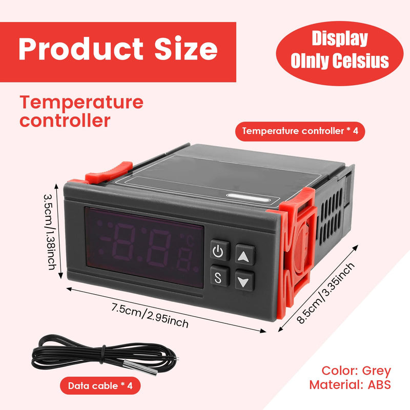 4Pcs STC-1000 Digital Temperature Controller, AC 110V-220V 10A Thermostat with NTC Waterproof Sensor, Centigrade Display Heating and Cooling Modes, Aquarium, Refrigerator, Homebrew,3D Printer Aquarium 4