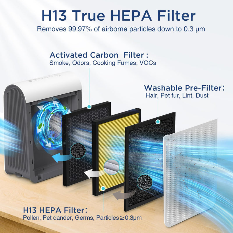 DBFIT AP-M1419 Pet Mode Genuine HEPA Washable Filter Replacement, H13 True HEPA Air Purifiers for Home Large Room up to 2590sq.ft, Removes Pollen Dander Smoke Pet Hair Dust, 2PACK