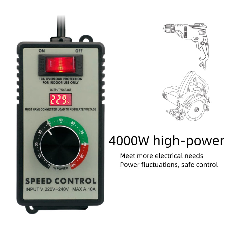 Adjustabe 4000W AC 110v Motor Speed Controller Angle Grinder, Hand Electric Drill Polishing Machine Fan Speed Controller Variable Speed Control Switch with Overload Protection