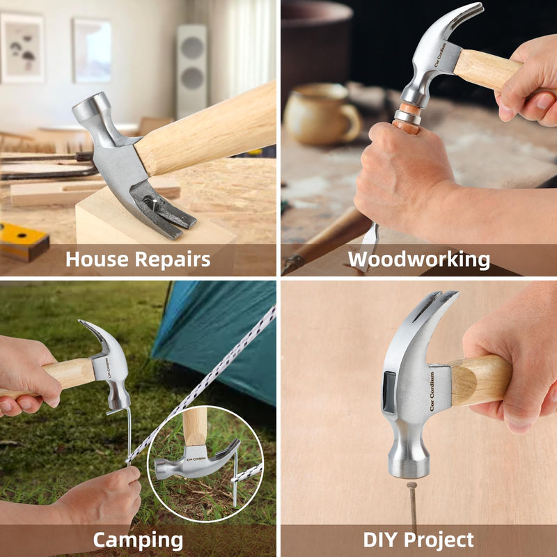 Hammer, Claw Hammer with Wood Handle and Steel Hammer Head, 8 OZ Small Hammer for House & DIY