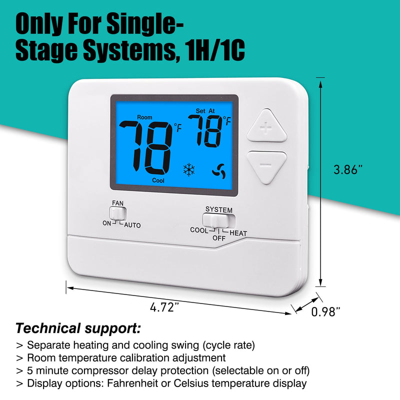 Non-Programmable Thermostats for Home 1 Heat/1 Cool Conventional Single-Stage Systems Off-white ( Blue Backlight )