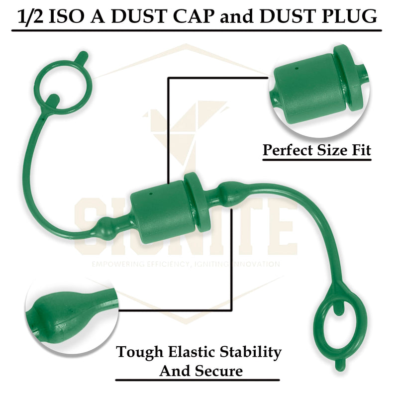 2 Set,1/2 Tractor Hydraulic Coupler Male Dust Cap and Female Plug Cover,ISO A Hydraulic Quick Disconnects Port Plug Fittings By Signite (Green) Green