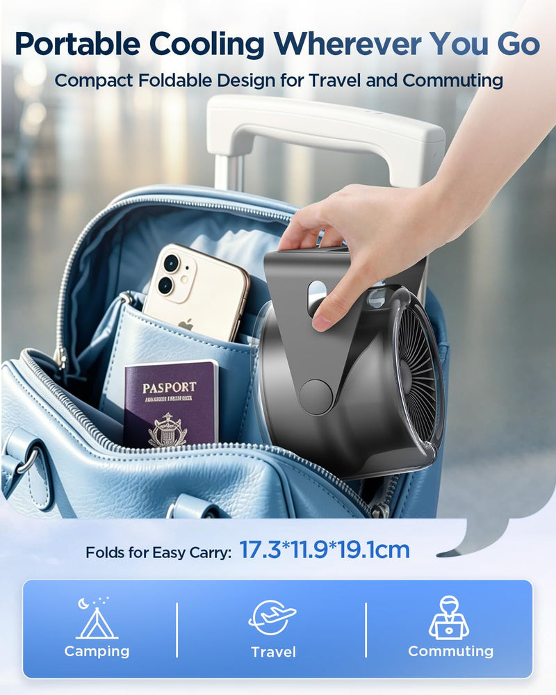 EasyAcc 7" Small Rechargeable Desk Fan Personal Cooling, 6000mAh Battery Black
