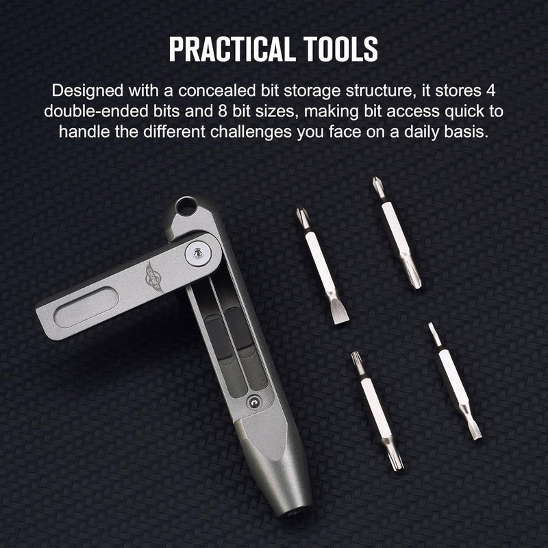 OKNIFE Otacle D1 Titanium Small EDC Multi Bit Pocket Screwdriver, 9 in 1 Mini Precision Screwdriver Set, S2 Steel Magnetic Bits for Work or Daily Use Titanium-silver