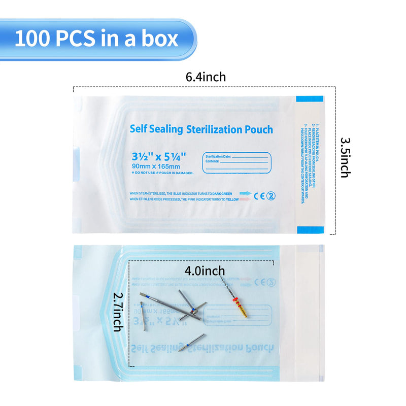 Annhua 3.5 X 6.5 Self Sterilization Pouches for Dental Offices, 100 Pcs Self Seal Sterilizer Bags Pouch - Blue 3.5 x 6.5 inch