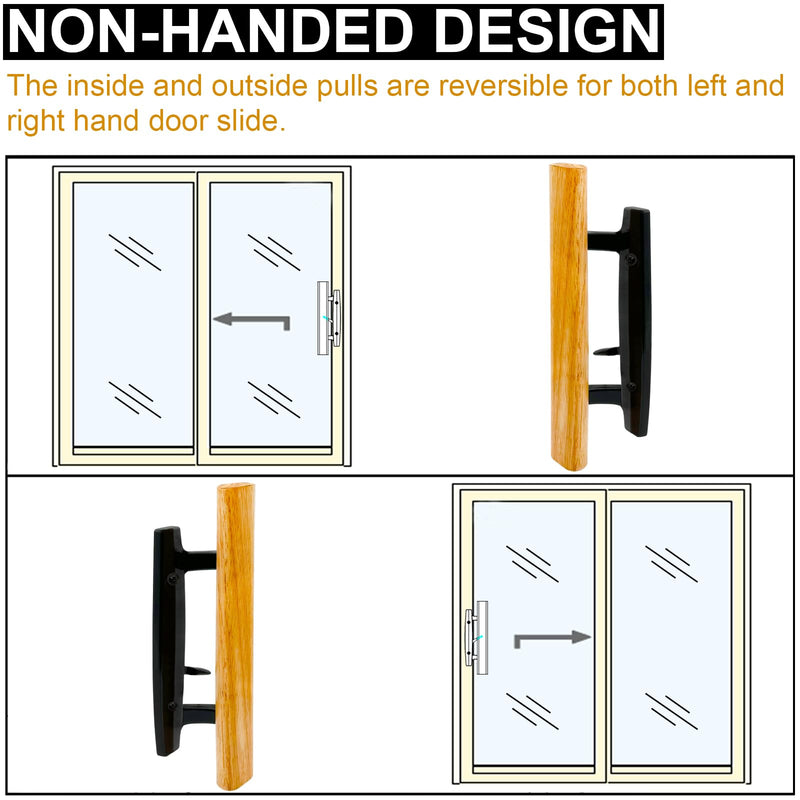 Sliding Glass Patio Door Handle Set with Key Cylinder and Mortise Lock 45° Keyway, Oak Wood Inside Handles and Zinc Diecast Outside Pull, 3-15/16" Hole Spacing, Non-Handed, Black Black Keyed Handles + Mortise Lock