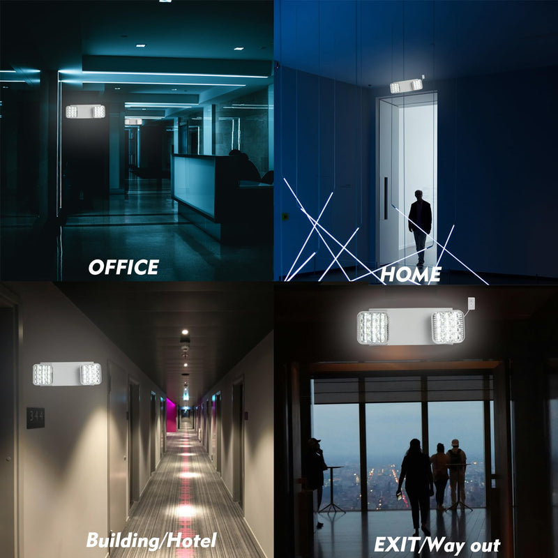 Plug in Emergency Lights for Business Home Power Failure 4Hours 300lm LED Commercial Emergency Light Fixtures with Battery Backup Rechargeable Adjustable Two Heads AC85-277V Square White