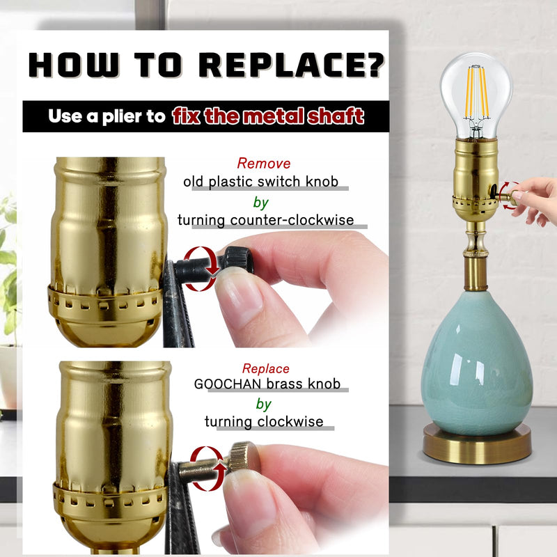 Brass Lamp Switch Knob,Turn On/Off Light Switch Knob Replacement,Standard Size Twist Switch Knobs,Antique Brass Color (Gold) Gold