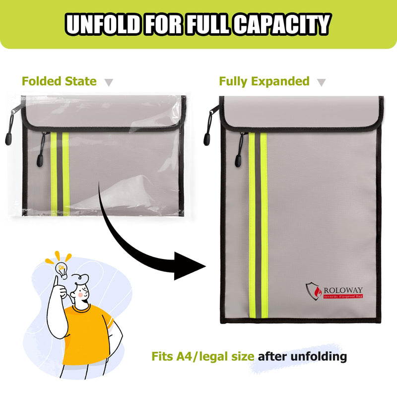 ROLOWAY Fireproof Document Bag (15.5 x 11.5 inch) with 2 Pockets and 5200℉ Aluminum Foil Layer, Fireproof Bag for Document Safe (Silver) 15.5 x 11.5 inch 5200℉ Silver Fireproof Bag - NewNest Australia