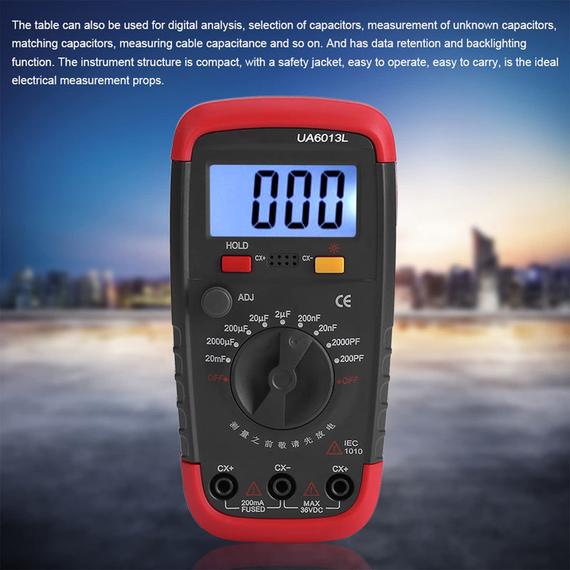 Digital Capacitance Meter Multimeter Professional Capacitor Tester 0.1pF - 20000uF with LCD Backlight and Safety Jacket 1999 Display