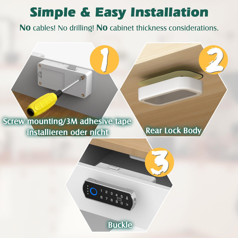 Smart Cabinet Lock, RFID Fingerprint Drawer Lock with Keypad Bluetooth APP, Biometric Electronic Digital Baby Proofing Cabinet Drawer Locks for Kitchen Cupboard Furniture Silver Horizontal