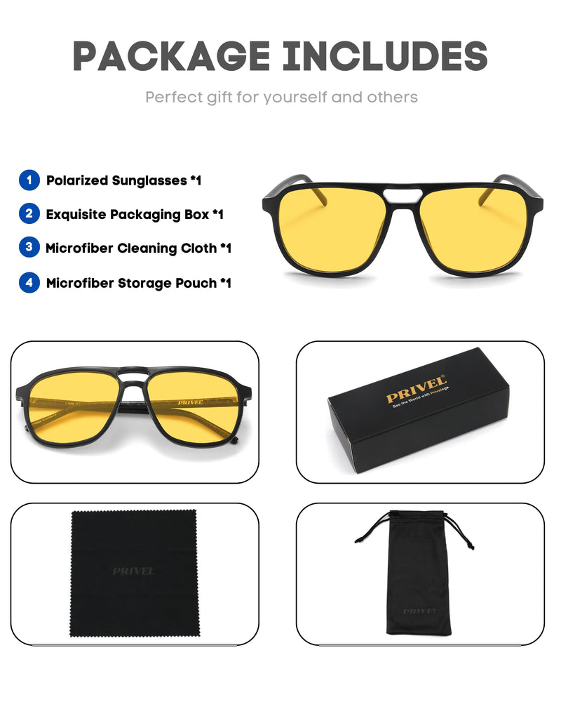 XXL Size Extra Large 160MM Polarized Double Bridge Retro Aviator Sunglasses Big Wide Heads Men UV400 Protection Glossy Black + Carbon Fiber Arm | Polarized Hd Night Driving Yellow