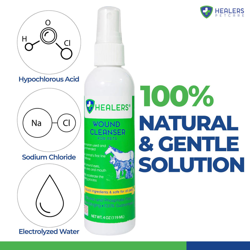 Healers PetCare Wound Cleanser - All Animal Wound and Skin Care Spray - Clean, Flush and Moisturize - Natural & Non-Toxic Pain Relief Cleaner for Dogs, Cats, & More Pets (4oz) 4 oz - PawsPlanet Australia
