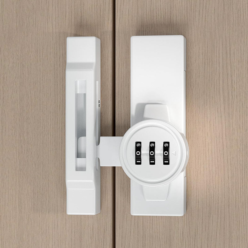 INIRET 2 Packs White Mechanical Password Lock for Barn Doors, Keyless Entry to Protect Privacy, 3-Digit Combination Flip Latch - Suitable for Windows, Cabinets, Bathroom, and Sliding Doors
