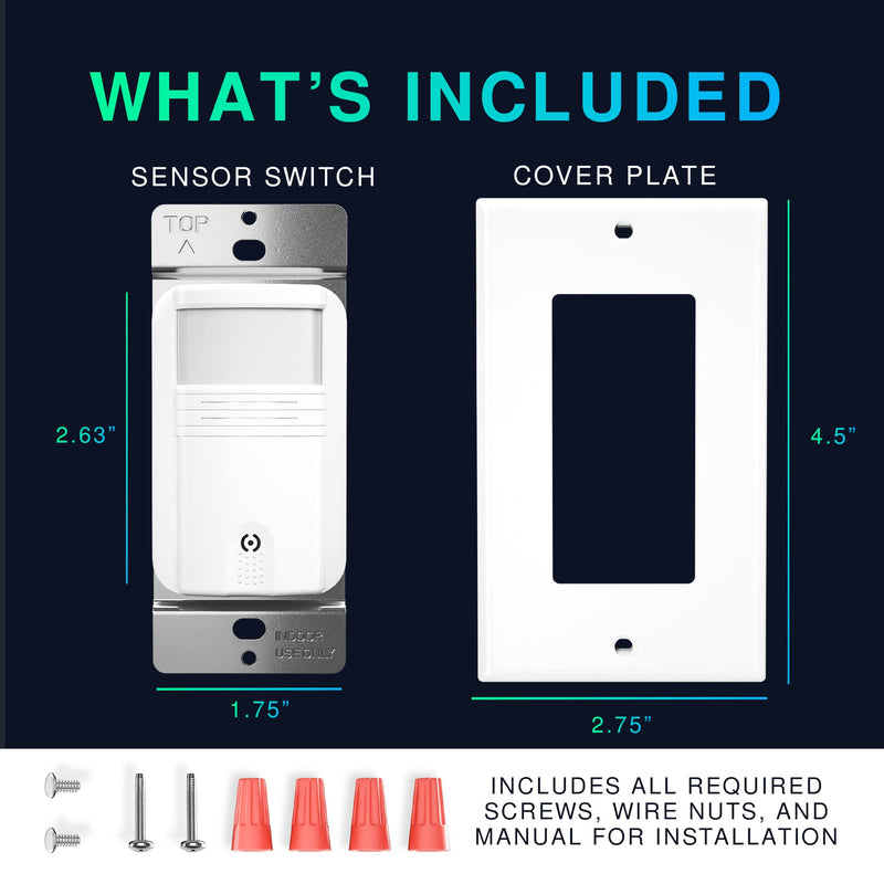2 Pack Motion Sensor Light Switch, Neutral Wire Required, Single Pole Only (Not 3-Way), Indoor in-Wall Occupancy Sensor with Wall Plate, Adjustable Timer, Title 24, UL Certified, White 2