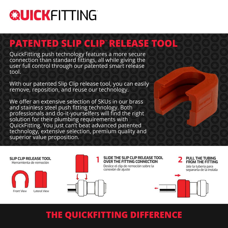QuickFitting 1/2 Inch Tee Connector, Push to Connect Brass Plumbing Fitting with Slip Clip Disconnect Tool, for Copper, PEX and CPVC, 5 Pack 1/2 inch (5-Pack)