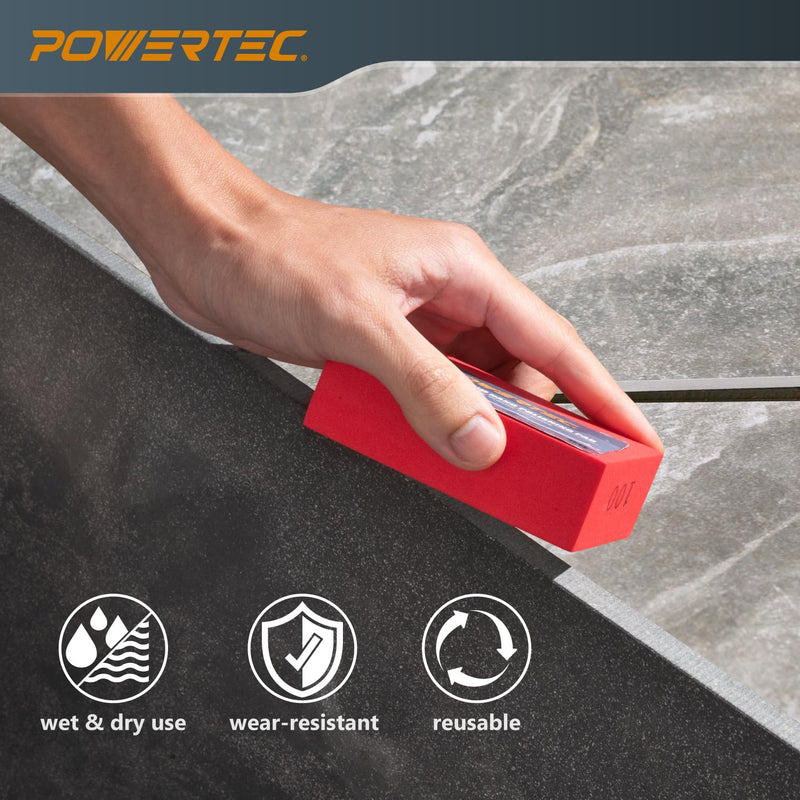 POWERTEC Diamond Hand Polishing Pads 100 Grits 2Pack, Diamond Sanding Block for Polishing and Grinding Porcelain, Ceramic Tile, Glass, Granite, Stone, Wood & Metal (71905-P2) 100 Grit 2 Pack