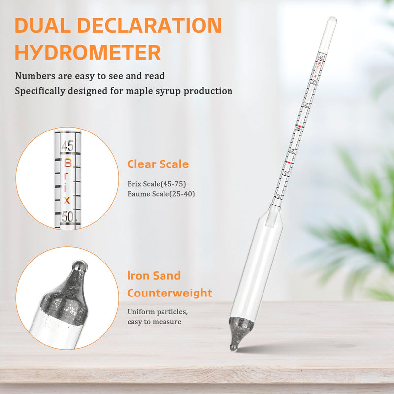 Maple Syrup Hydrometer Test Cup Kit, High Accuracy Hydrometer Maple Syrup Density Kit, Baume and Brix Scale Easy to Read, Stainless Steel Test Cup with Cleaning Brush
