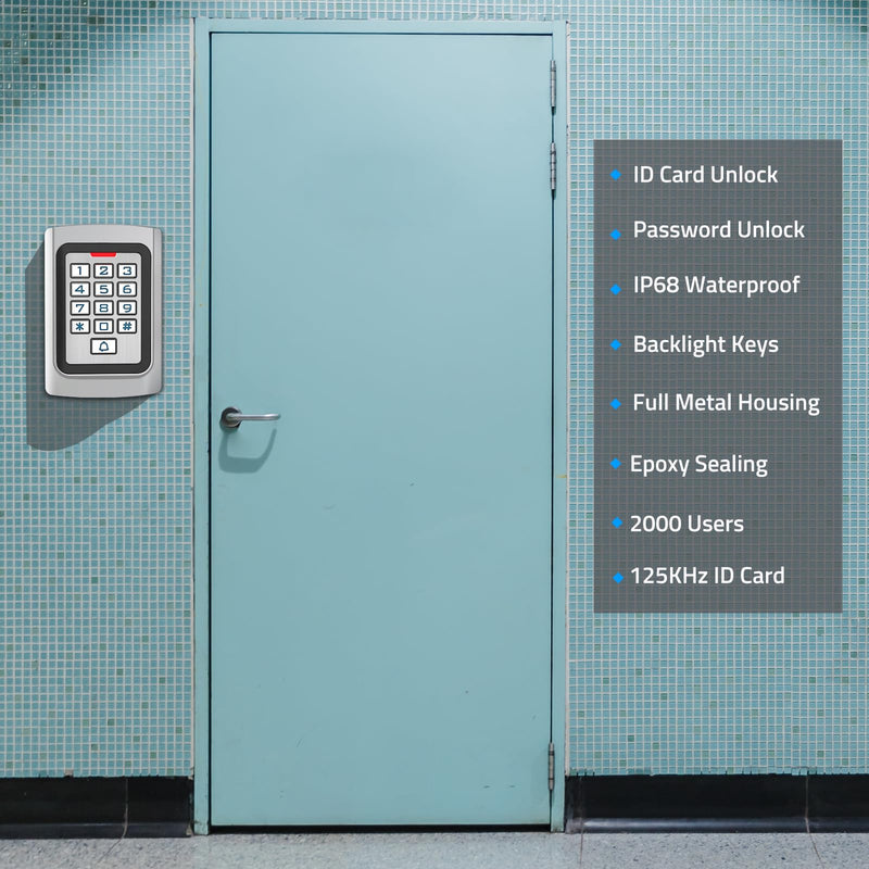 Access Control Keypad, Universal 12V 24VDC All Metal Case Digital Password PIN Code ID Keyfob Wired Door Keypad, IP68 Weatherproof, Backlight for Garage Door, Gate Opener and Access Control System K10ID