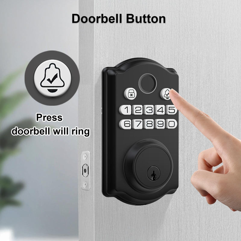 Keyless Entry Door Lock - Fingerprint Door Locks with App Control - Smart Deadbolt for Front Doors - Biometric Security, Auto-Lock&One-Touch-Lock, IP54 Waterproof, Easy Install Fingerprint Door Lock