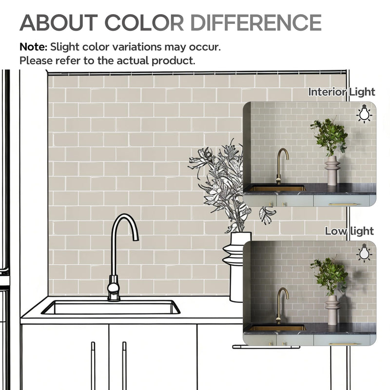 STICKGOO Subway Tile Peel and Stick Backsplash, Thicker Design 12" x 12" Stick on Backsplash Tiles for Kitchen, Bathroom, Wall Tile (10 Sheets, Light Gray Beige) 10