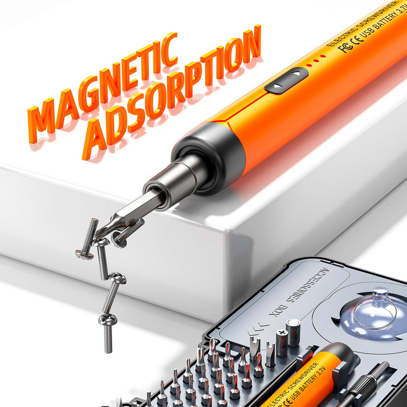 Electric Screwdriver, Precision Screwdriver Set, 88-in-1 Magnetic Bits, Magnetic Storage, 5 Torque Settings, Mini 3.7V Power Screwdriver Repair Tool Kit for PC RC Electronic - ORANGE 88 ORANGE