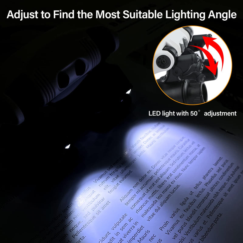 Hands Free Head Magnifying Glasses, Magnifier with Light, 1X, 2X, 3X, 5X, 6X, 8X, Ideal for Jewelry, Eyelash Extensions, Soldering, Craft, Cross Stitch Black Head Magnifying Glass