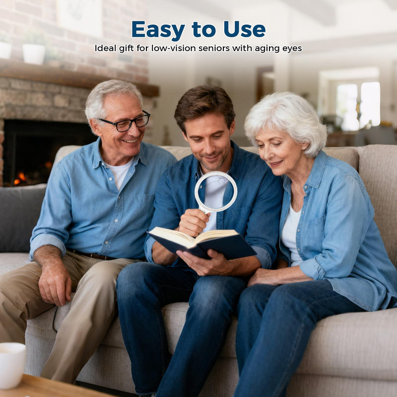 Large Magnifying Glass with Lights,10X 25X 45X 60X Handheld Illuminated Lighted Magnifier, 5in Page Reading Magnifier with 12 LED Lights for Seniors Reading, Coins, Jewelry, Close Work - Blue