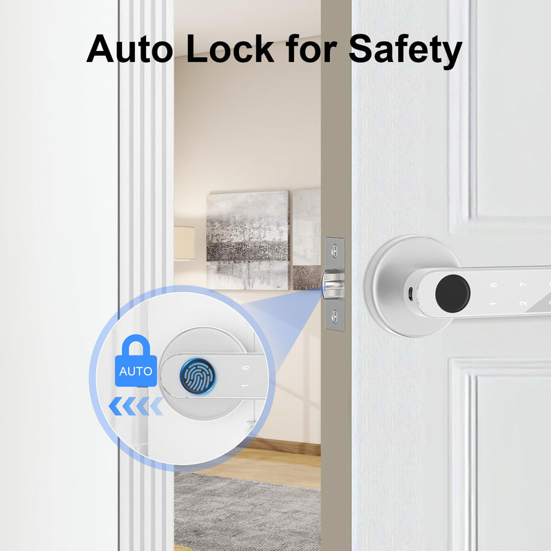 Fingerprint Door Lock,Smart Door Knob,Biometric Door Knob with Smart APP Keyless Entry Door Lock with Tuya for Home/Bedroom/Office/Apartment/Airbnb Siver Silver Upgraded