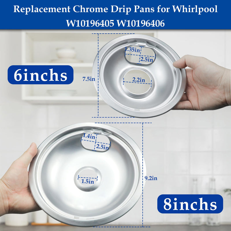 Stove Burner Covers,Chrome Replacement Drip Pans for Frigidaire Kenmore 316048413 and 316048414,4 pcs (3x6" and 1x8") drip pan 31
