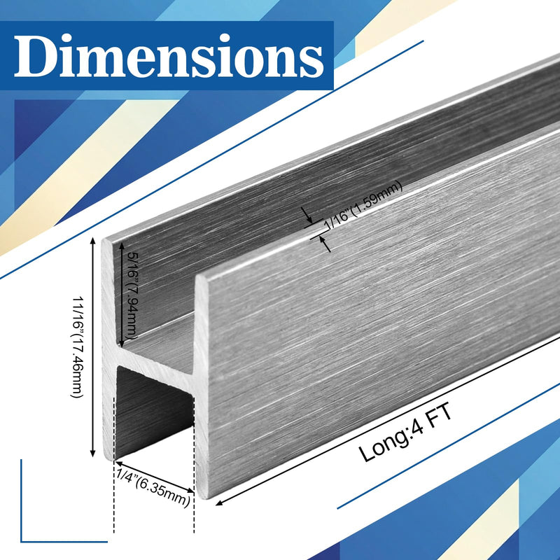 Wesiti 2 Pack 4 ft - 1/4″ Aluminum H Channel Molding - 6063-t6 Anodized Aluminum Divider Moulding, Satin Finish for Plywood, PVC, Posters, Signs, Frames & Display Stands