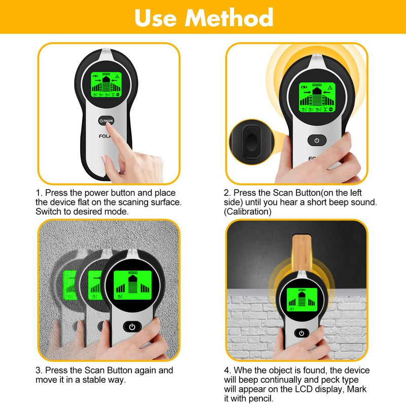 Stud Finder Wall Scanner 5 in 1 Upgraded Electronic Wall Scanner with Battery for Wood Metal and AC Wire Detection,HD LCD Display and Audio Alarm, Green