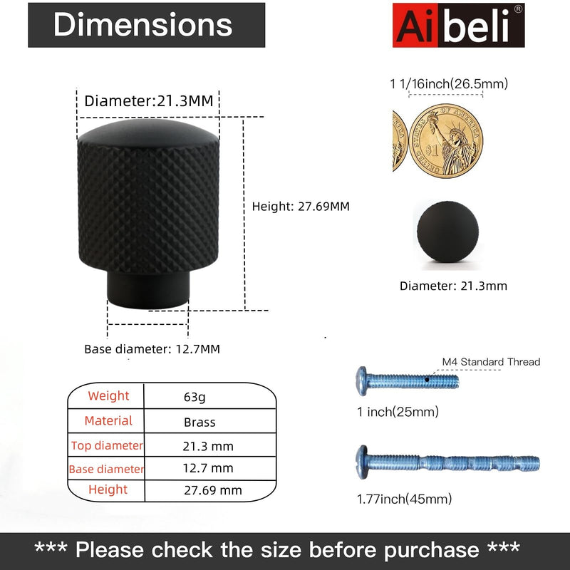 Matte Black Cabinet Knobs 6 Pack Knurled Brass Round Drawer Knobs Solid Dresser Knobs Kitchen Cabinet Handles Black Matte Black