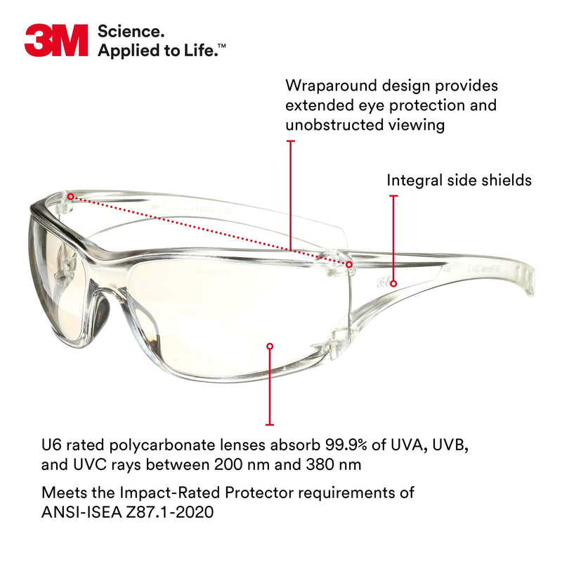 3M Safety Glasses, Virtua AP, 20 Pack, ANSI Z87, Indoor/Outdoor, Clear Mirror Lens, Gray Frame, Side Shields, Lightweight Light Gray Lens, Light Gray Frame Pack of 20 Anti-scratch