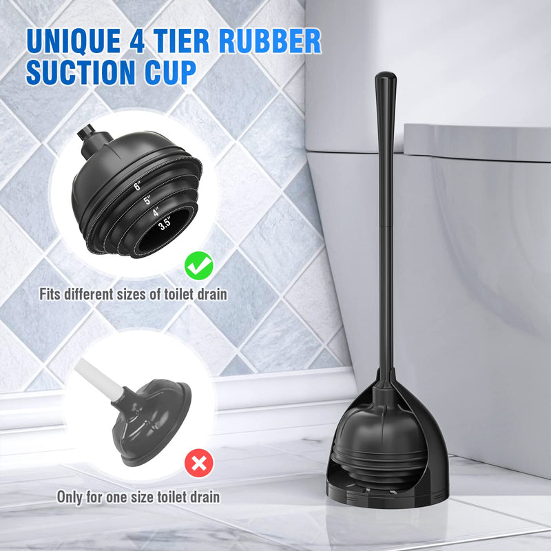 uptronic 2 Pack Toilet Plunger with Holder, Unique Plunger with All-Angle Design, Plungers for Bathroom with Holder, Toilet Plunger Heavy Duty-Black Black - NewNest Australia