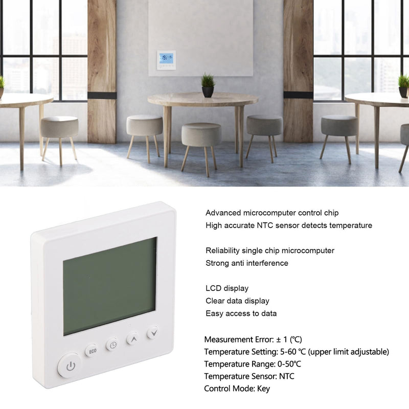 Smart Thermostat LCD Controller, Nonprogrammable 16A Temperature Control for Electric Heating Home Floor Heating ABS Keypad Radiator Thermostat with Clear Display