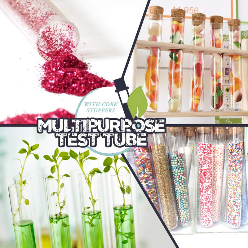 HNYYZL 25Pcs Clear Plastic Test Tubes with Cork Stoppers, 15x100mm 10ml, Good Seal for Jewelry Seed Beads Powder Spice Liquid Storage, Lab Use or Decoration 25