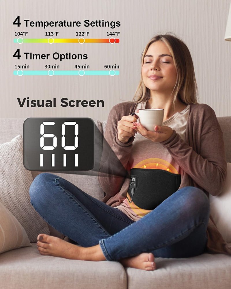 AROMA SEASON Flexible heat belt heating belt far infrared (FIR) to go with 6h battery for stomach/back/lumbar | Electric heating pad with automatic switch-off