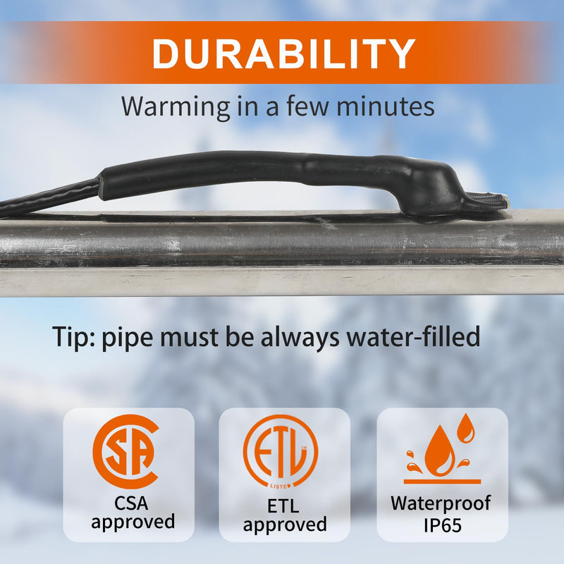 HEATIT Heating Cable - CSA & ETL Approved, Prevents Pipe Freeze, Keeps Water Flowing, Energy-Efficient, Reliable Performance, Hassle-Free, Durable Heat Tape for Water Pipes HISD 6ft, 7w/ft, 120V 6 ft
