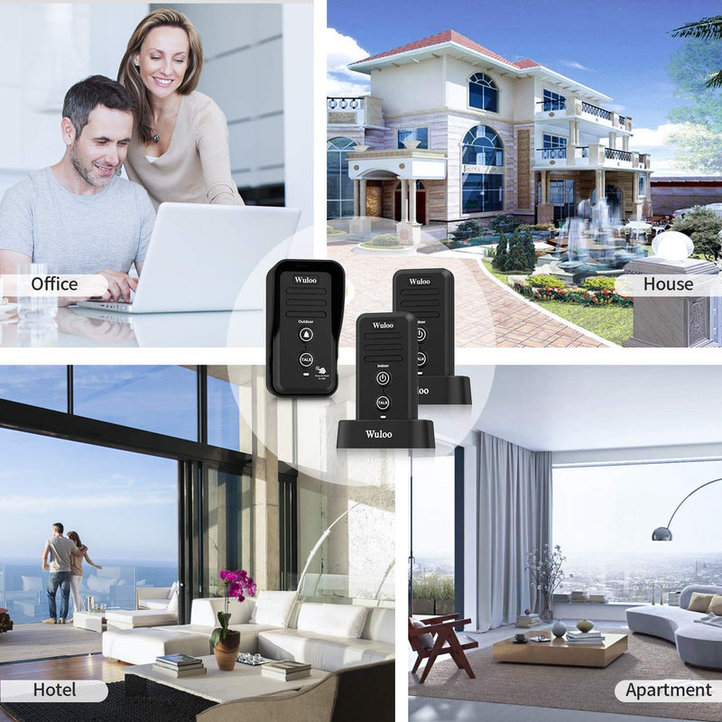 Wuloo Wireless Intercom Doorbells for Home Classroom, Intercomunicador Waterproof Electronic Doorbell Chime with 1/2 Mile Range 3 Volume Levels Rechargeable Battery (Black, 1&2) 1t2-black