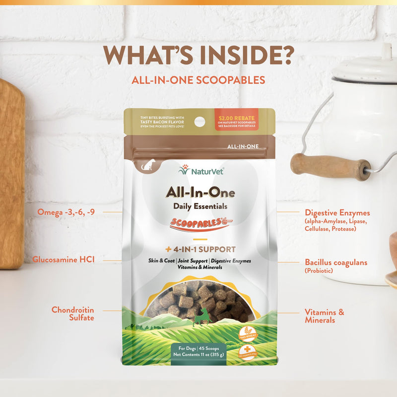 NaturVet Scoopables All-in-One Multivitamin for Dogs - Dog Vitamins and Supplements for Joint Support, Digestion, Skin & Coat Care & Immune - Hickory Smoked Bacon Flavor Vitamin Supplement | 11oz Bag - PawsPlanet Australia
